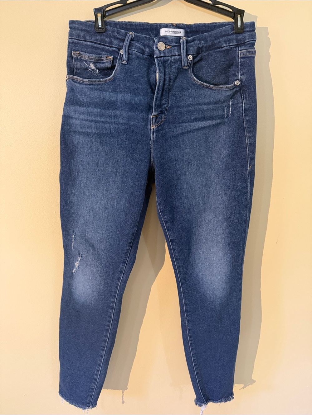 Good American Dark Blue Cropped Skinny Jeans